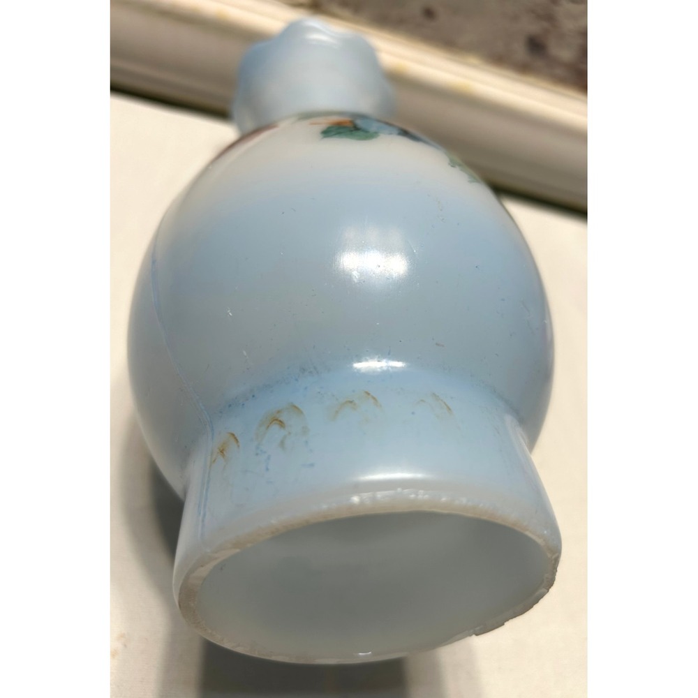 Vintage Blue Floral Glass Hurricane Oil Lamp Chimney Shade For 3" Fitter - Picture 3 of 5